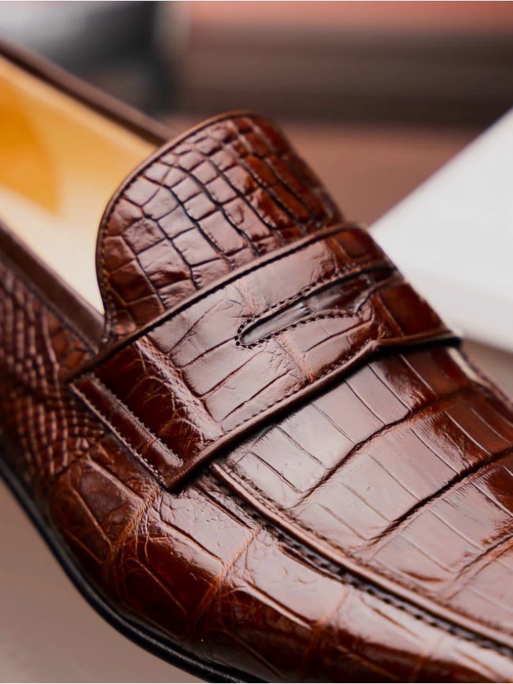 Caporicci 9961 Gold genuine alligator Leather Slip-On Loafers made 100% in Italy